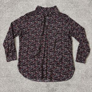 LOFT Blouse Womens XL Black Multicolor Floral Ruffle V Neck Long Sleeve Top